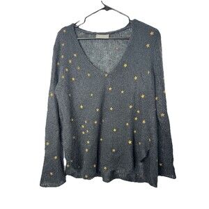 Wooden Ships Sweater Large Blue V Neck Lightweight Mohair Stars Anthropologie